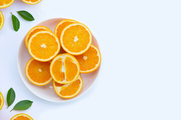 High vitamin C, Juicy and sweet. Fresh orange fruit on white background.