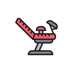 Medical gynecological chair, pregnancy flat color line icon.