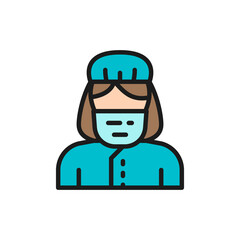 Gynecologist, obstetrician, doctor flat color line icon.