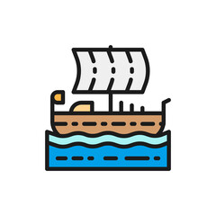 Fototapeta premium Ancient egyptian ship, boat, felucca flat color line icon.