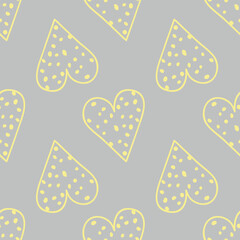 Sweet Hearts background seamless vector yellow hearts on gray background 2021 color of the year surface pattern design