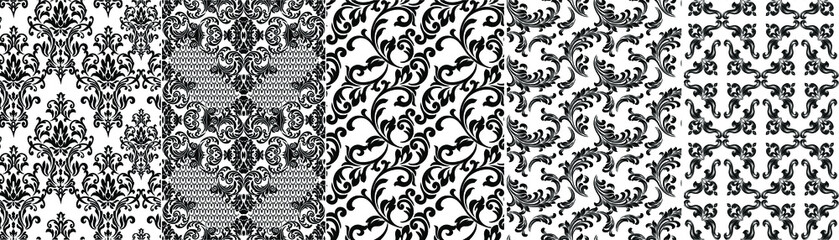 Set Vintage baroque frame scroll ornament engraving border floral retro pattern antique style acanthus foliage swirl decorative design element filigree calligraphy. - obrazy, fototapety, plakaty