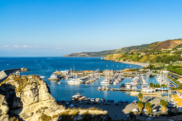 The port of Tropea during summer. Tropea is the most famous seaside resort town of Calabria region, southern Italy