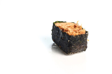 Favorite food of the east which is sushi isolated with white background.