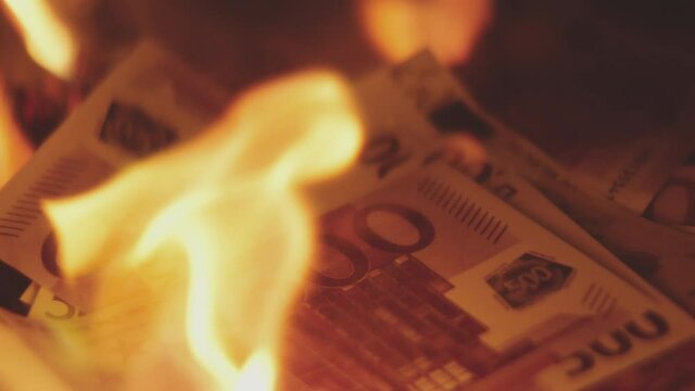European Banknotes on fire.