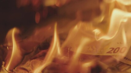 Euros burning in the flame. The concept of global economic decline. - Powered by Adobe