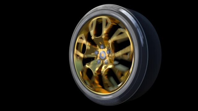golden wheel and rim turning, motion blur