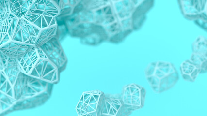 3d Crystals Creative Background Render in Pastel Coral Vivid Neon Cold Blue Color