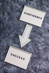 from Confidence to Succcess message with notepads and arrow, psychology and attitude