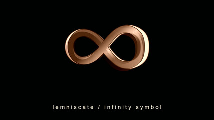 Illustration. In mathematics, the infinity symbol, in algebraic geometry, is called a lemniscate. Poster of the typographical sign. Simplicity, elegance in the icon in ocher tones and design effects.