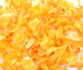 Vacuum fried JackFruit Chips in plate isolated on the white background