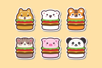 Cute Kawaii Animal Burger Drawing sticker set