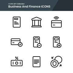 icon set of business and finance payment card, money, exchange and many more. with line style vector. suitable use for web app and pattern design.