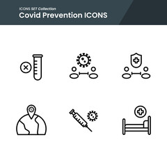 icon set of covid preventon stay healthy, work form home, vaccine and many more. with line style vector. suitable use for web app and pattern design.