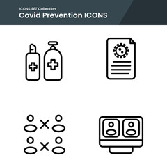 icon set of covid preventon hand sanitizer, zoom call, covid result and many more. with line style vector. suitable use for web app and pattern design.