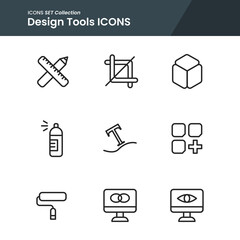 icon set of design tools crop, layers, text path and many more. with line style vector. suitable use for web app and pattern design.