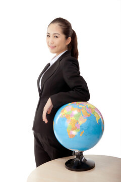 Business woman and globe