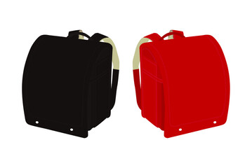 黒と赤のランドセルのイラストセット