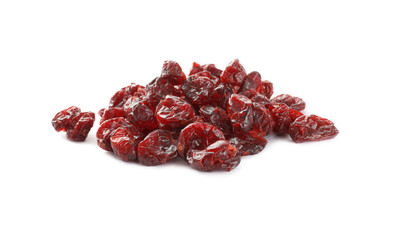 Pile of tasty dried cranberries isolated on white
