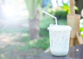 Iced milk with marshmallow background or texture.