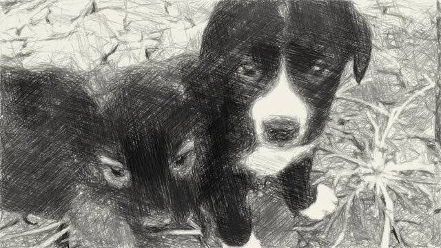 art drawing black and white of cute dog