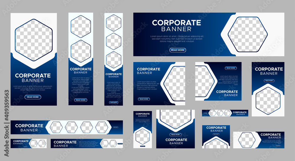 Wall mural abstract banner design web template set, horizontal header web banner. modern gradient blue cover he