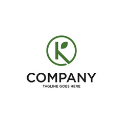 Initial Letter K and Leaf Linked Logo. with green color isolated on white Background. Usable for Business and Branding Logos. Flat Vector Logo Design Template Element.