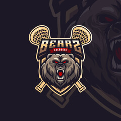 Bear Mascot Logo Design Illustration For Lacrosse Club