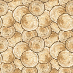 Seamless pattern with slice of wood. Watercolor illustration. The print is used for Wallpaper design, fabric, textile, packaging.