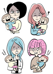 赤ちゃんを抱くストレスを抱えた女性