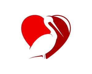 Red love shape with pelican bird inside