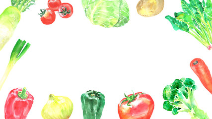 水彩で描いた野菜のフレーム