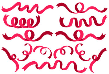 ピンク色のリボンのイラストセット