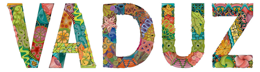 Vaduz city is the capital of Liechtenstein. Vector decorative zentangle object for decoration