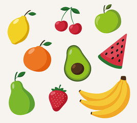 Set of juicy summer fruits in vector style
