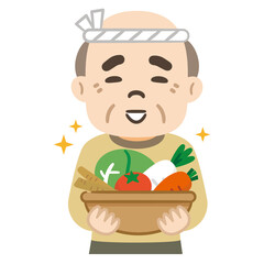 八百屋で働くの高齢男性