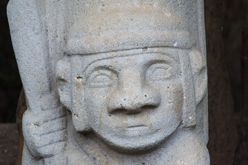 Stone sculpture or anthropomorphic statue from ancient pre-hispanic indigenous cultures in the...
