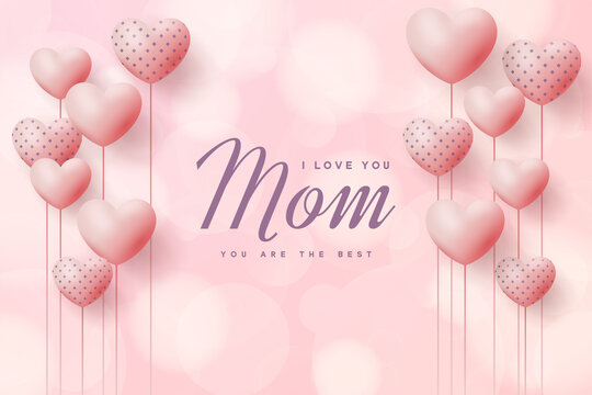 Mother's day background with love balloons and ribbon.