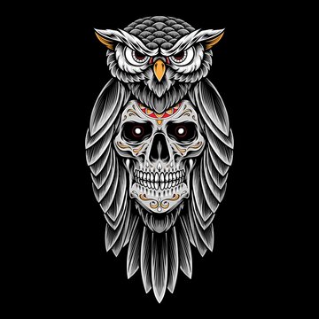 skull owl vector tattoo illustration