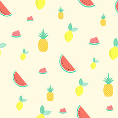 Vector tropical fruits seamless repeat pattern design background. Perfect for modern wallpaper, fabric, 
home decor, and wrapping projects.