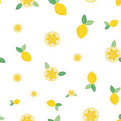 Vector fresh lemon seamless repeat pattern design background. Creative fruits texture for fabric,
wrapping, textile, wallpaper, apparel. Surface pattern design.