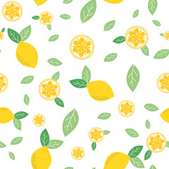Vector fresh lemon seamless repeat pattern design background. Creative fruits texture for fabric,
wrapping, textile, wallpaper, apparel. Surface pattern design.