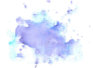 Interesting watercolor print on paper. Abstract spot. Blue violet colors. Design element for banner, advertisement, template, cover, internet, postcard, invitation.