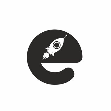 Lowercase of e initial letter with rocket logo