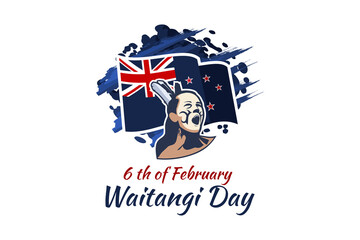 February 6, Happy Waitangi Day (New Zealand National Day) vector illustration. Suitable for greeting card, poster and banner.