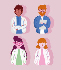 medical staff female and male physician characters set