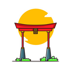 Chinese archway cartoon illustration. chinese new year concept isolated . flat cartoon style Premium Vector