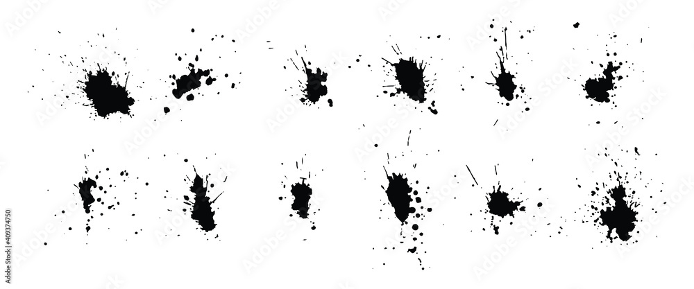 Wall mural a collection of black ink splashes for graphic design elements. abstract ink stroke and splash textu