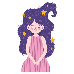 young beautiful woman with stars cartoon