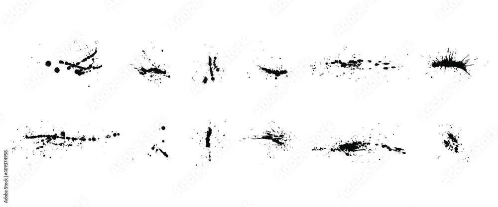 Wall mural a collection of black ink splashes for graphic design elements. abstract ink stroke and splash textu
